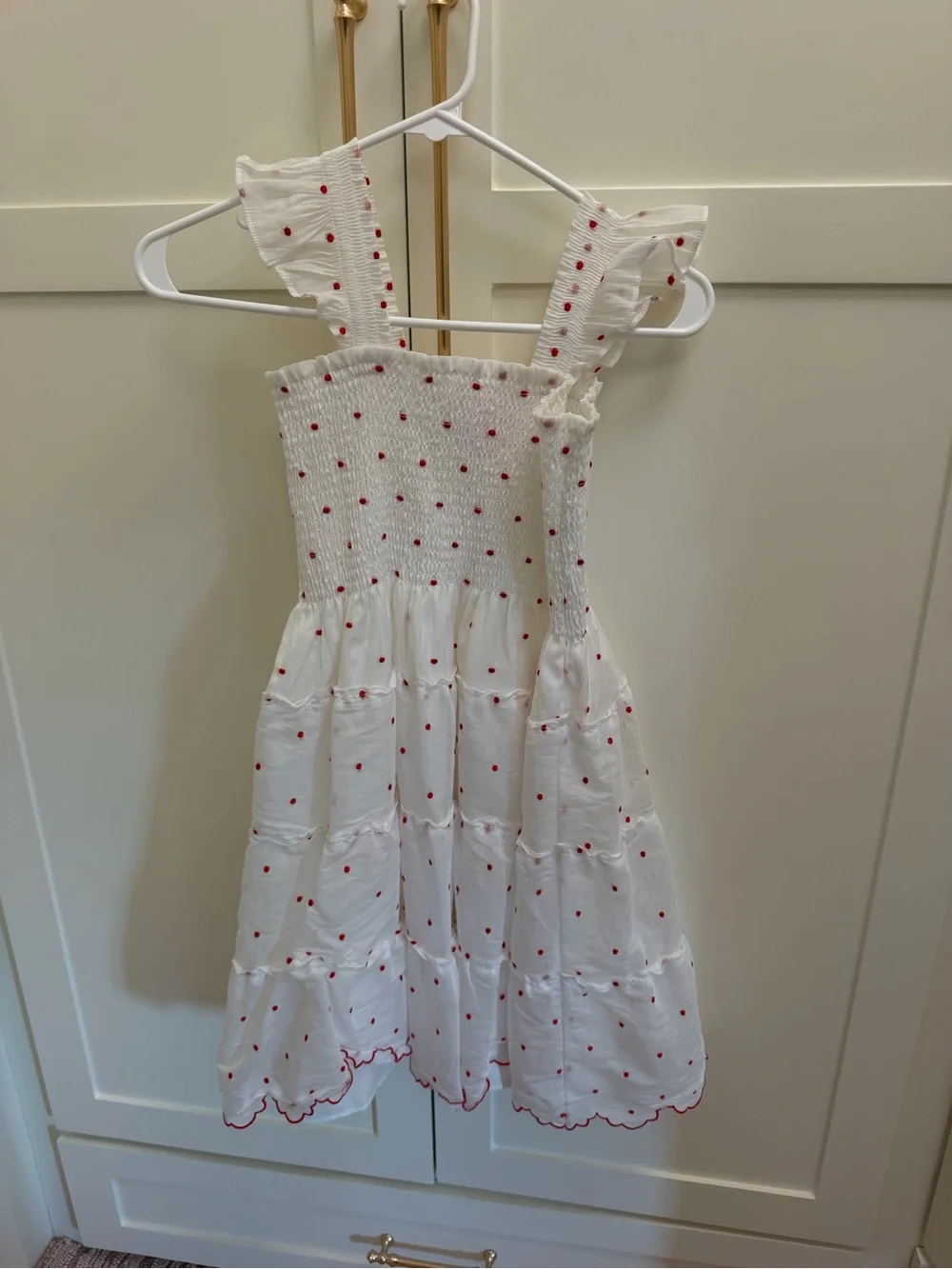 Hill House White Sundress with Red Polka Dot Embroidery